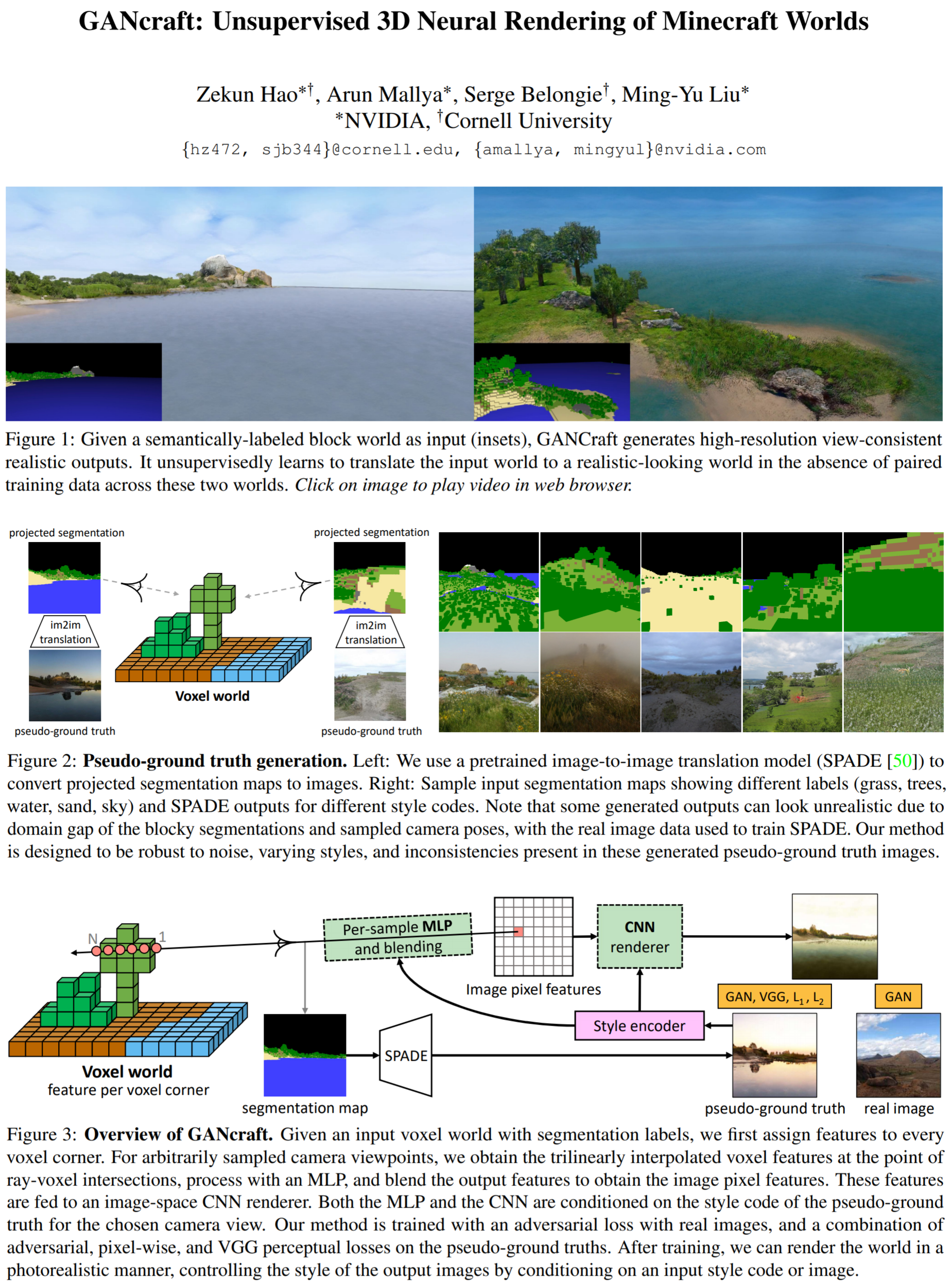 GANcraft: Unsupervised 3D Neural Rendering of Minecraft Worlds paper poster